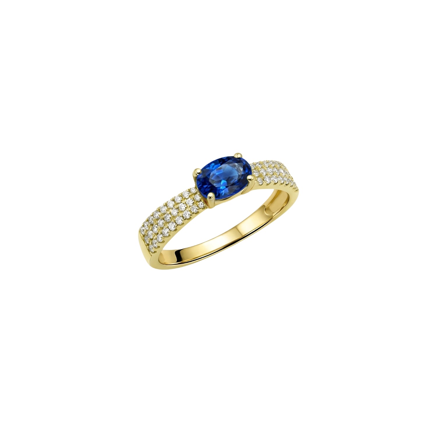 Oval Blue Sapphire Pavé Diamond Ring in 18K Yellow or White Gold