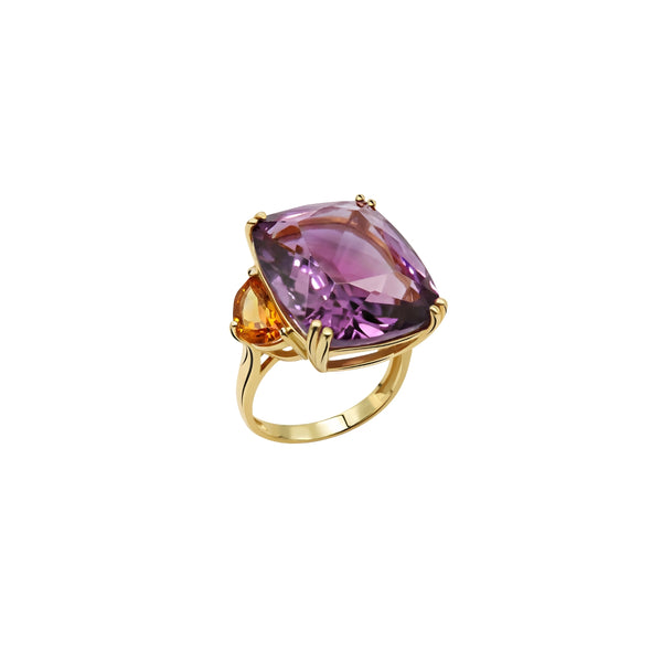 Amethyst and Citrine Cocktail Ring in 18K Yellow Gold | JJ Jewelry Miami