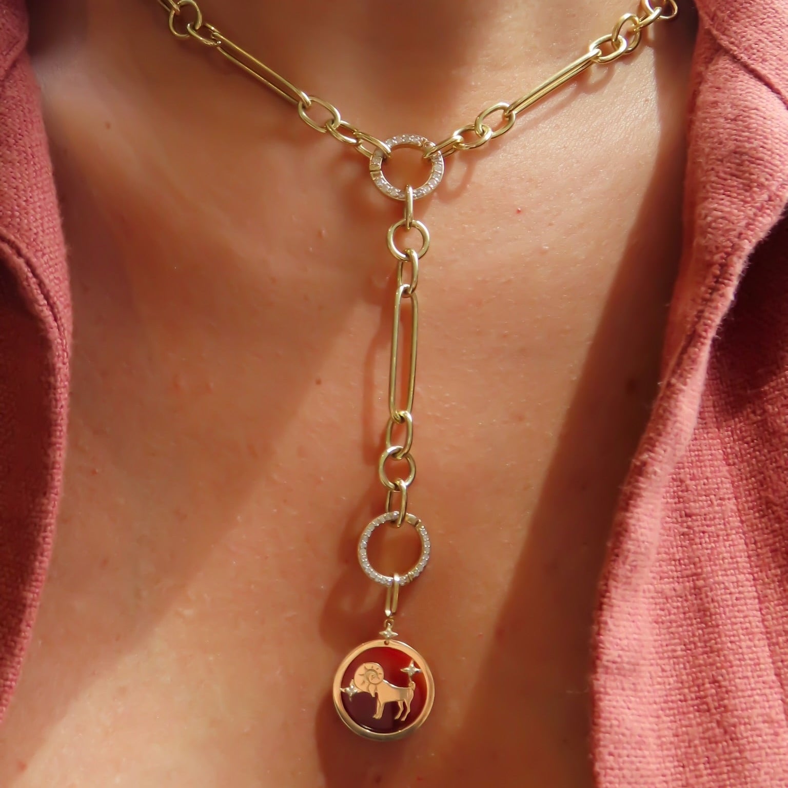 Yellow Gold Diamond Circle Connector Pendant