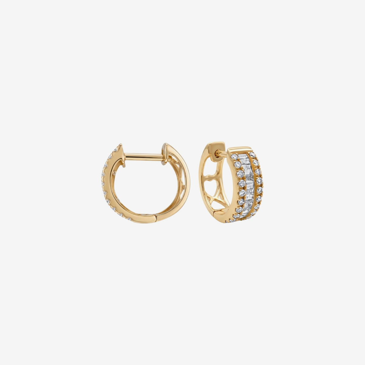 Baguette Diamond Hoop Earrings, view 5, gray background | JJ Jewelry Miami