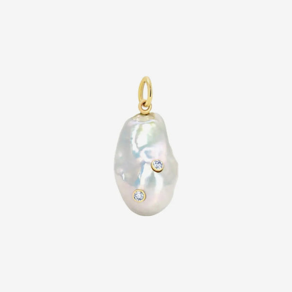 Baroque Pearl Pendant with Diamonds in 14K Yellow Gold, view 2 | JJ Jewelry Miami
