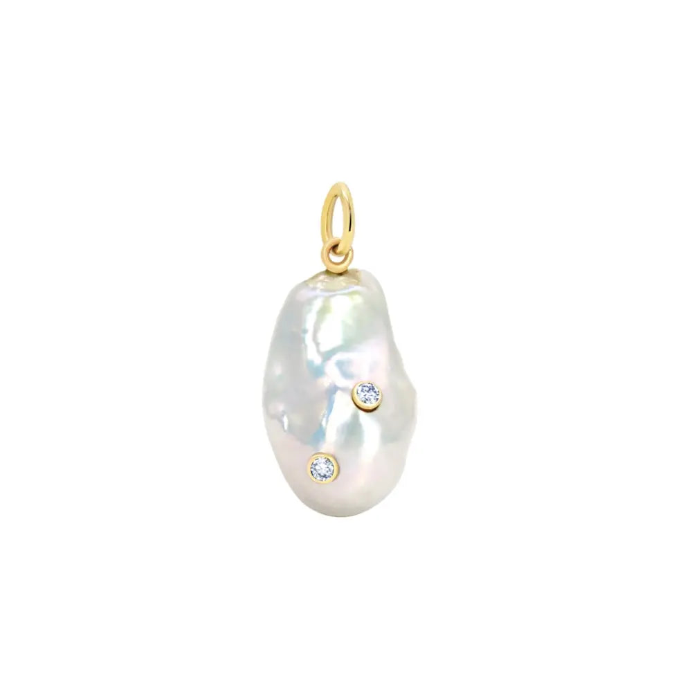 Baroque Pearl and Diamond Pendant in 14K Yellow Gold | JJ Jewelry Miami
