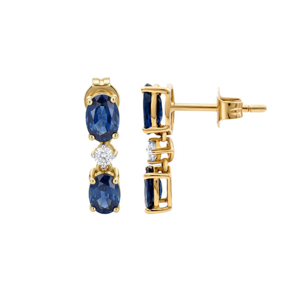 Blue Sapphire & Diamond Drop Earrings in 14K Yellow Gold