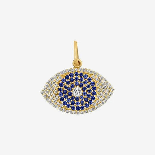 Blue Sapphire & Diamond Evil Eye Pendant in 14K Yellow Gold, view 2 | JJ Jewelry Miami