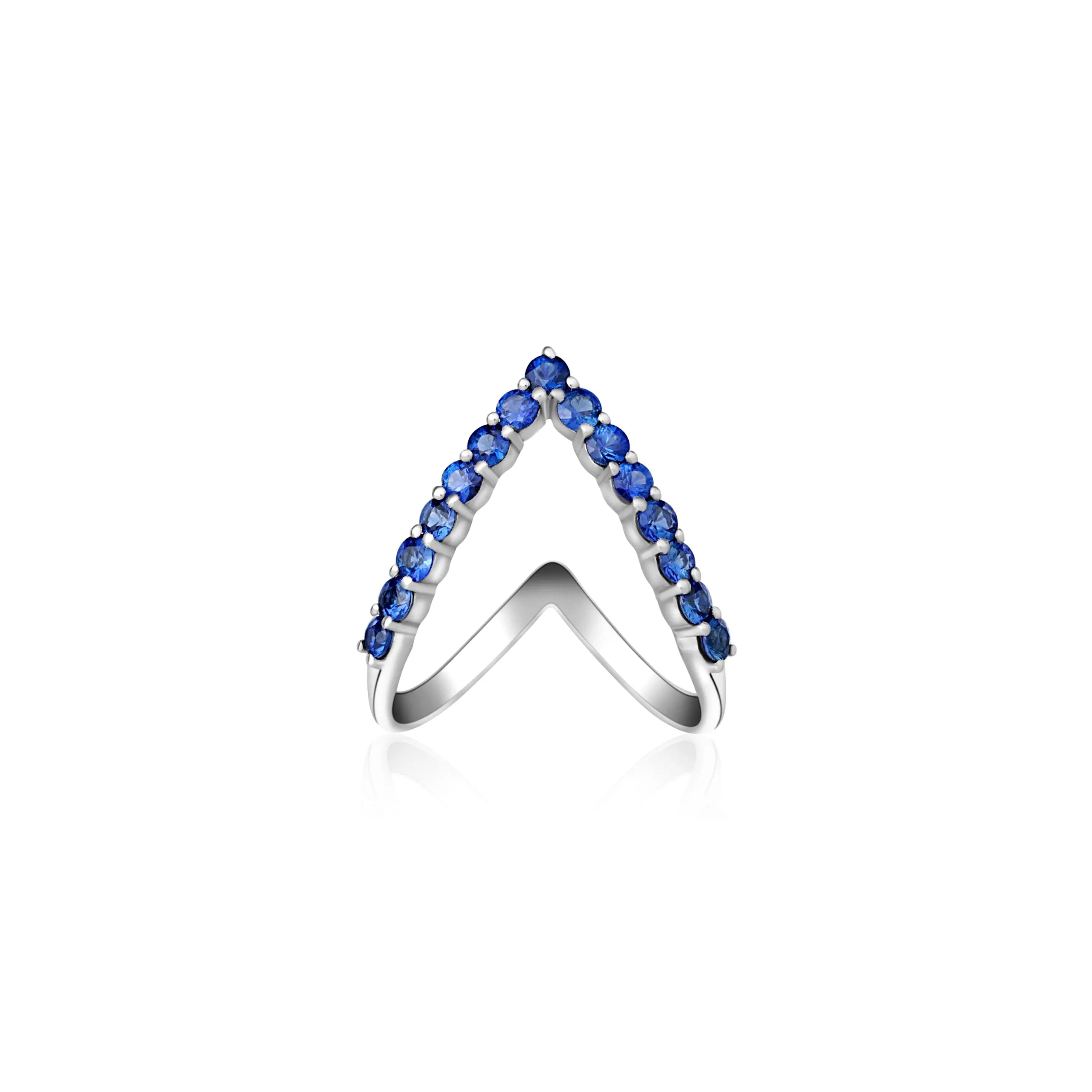 Blue sapphire V ring in 18K white gold by JJ Jewelry