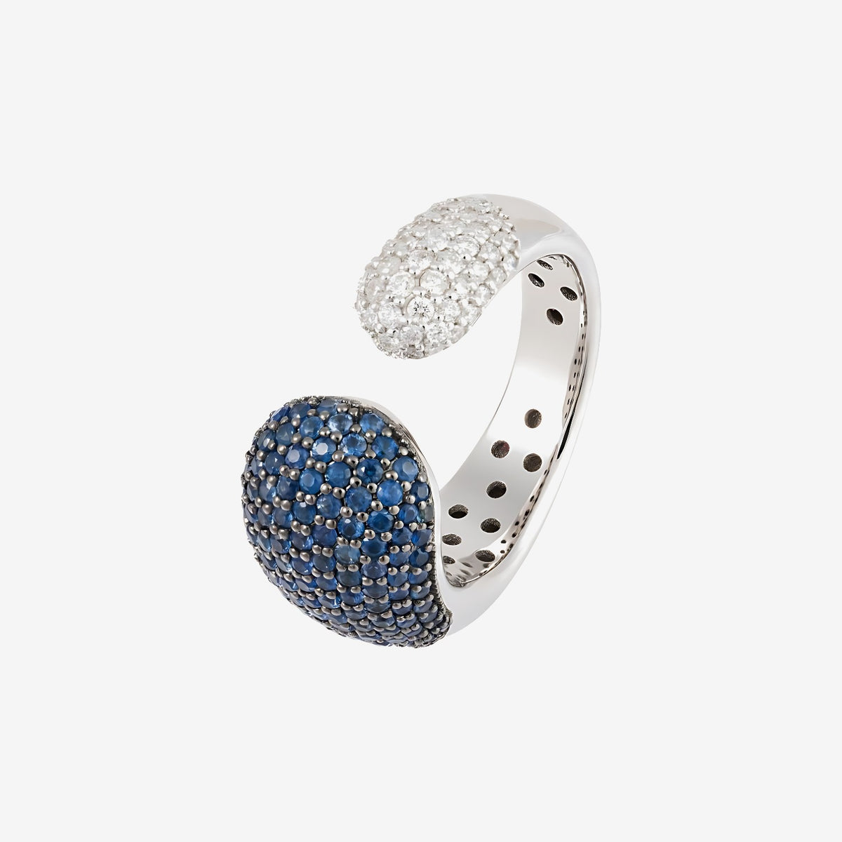 Blue Sapphire and Diamond Open Ring in 18K White Gold | JJ Jewelry