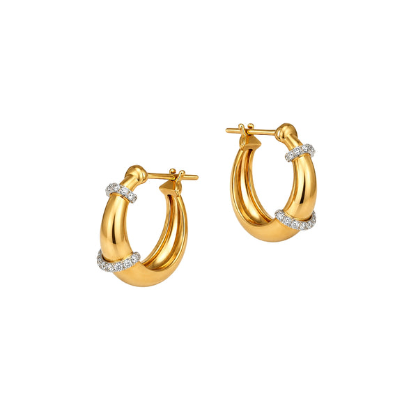 Buoy diamond hoop earrings in 18K yellow gold | JJ Jewelry