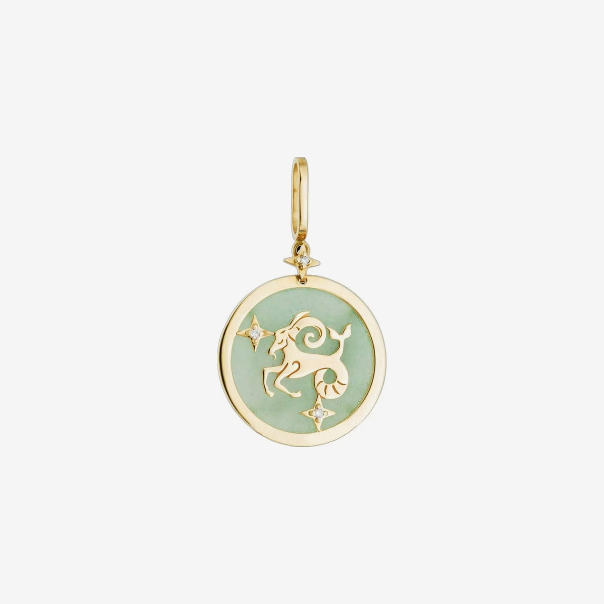 Capricorn Zodiac Pendant with Green Quartz & Diamonds in 18K Yellow Gold, view 2 | JJ Jewelry Miami