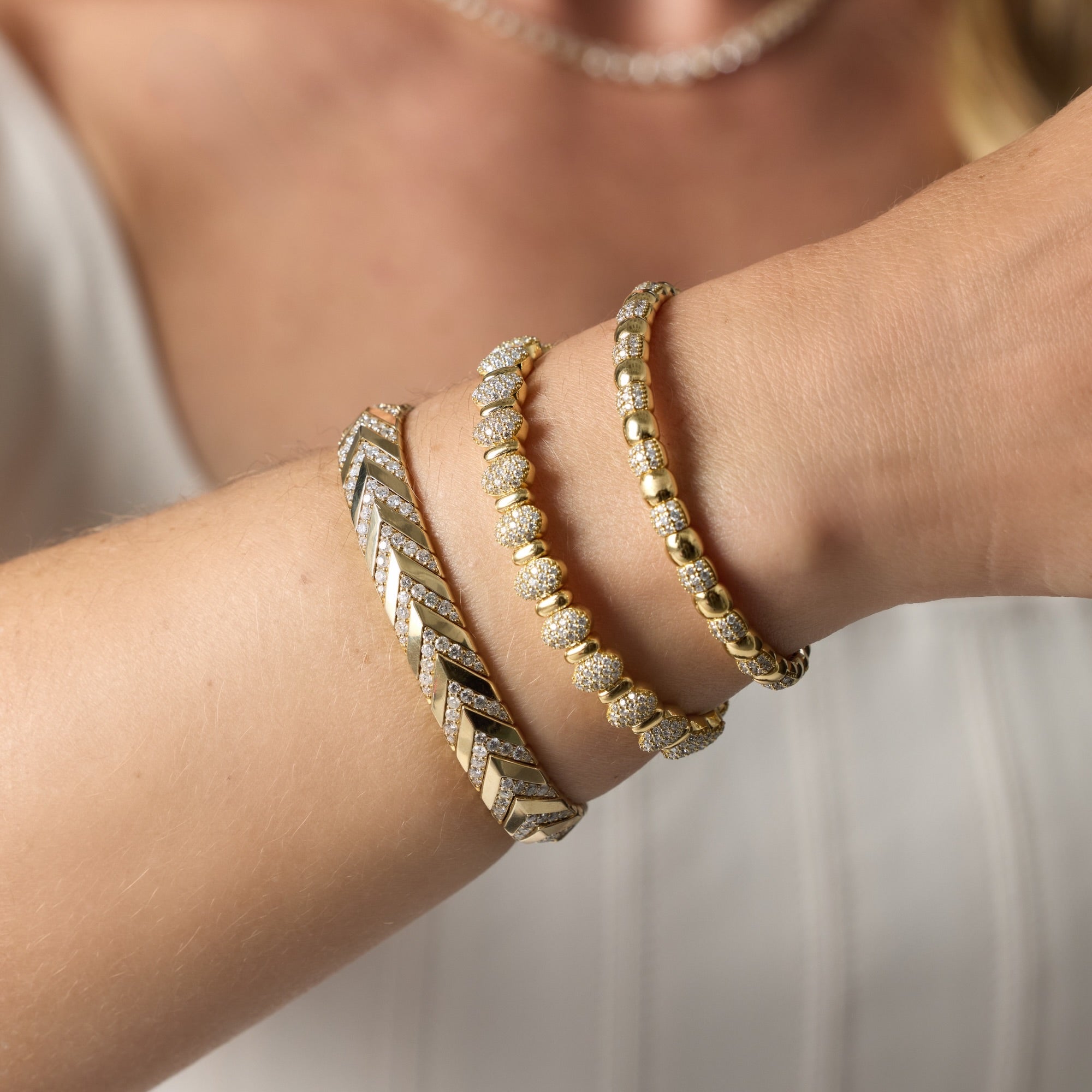 Gold Bead and Diamond Pavé Bracelet in Yellow Gold