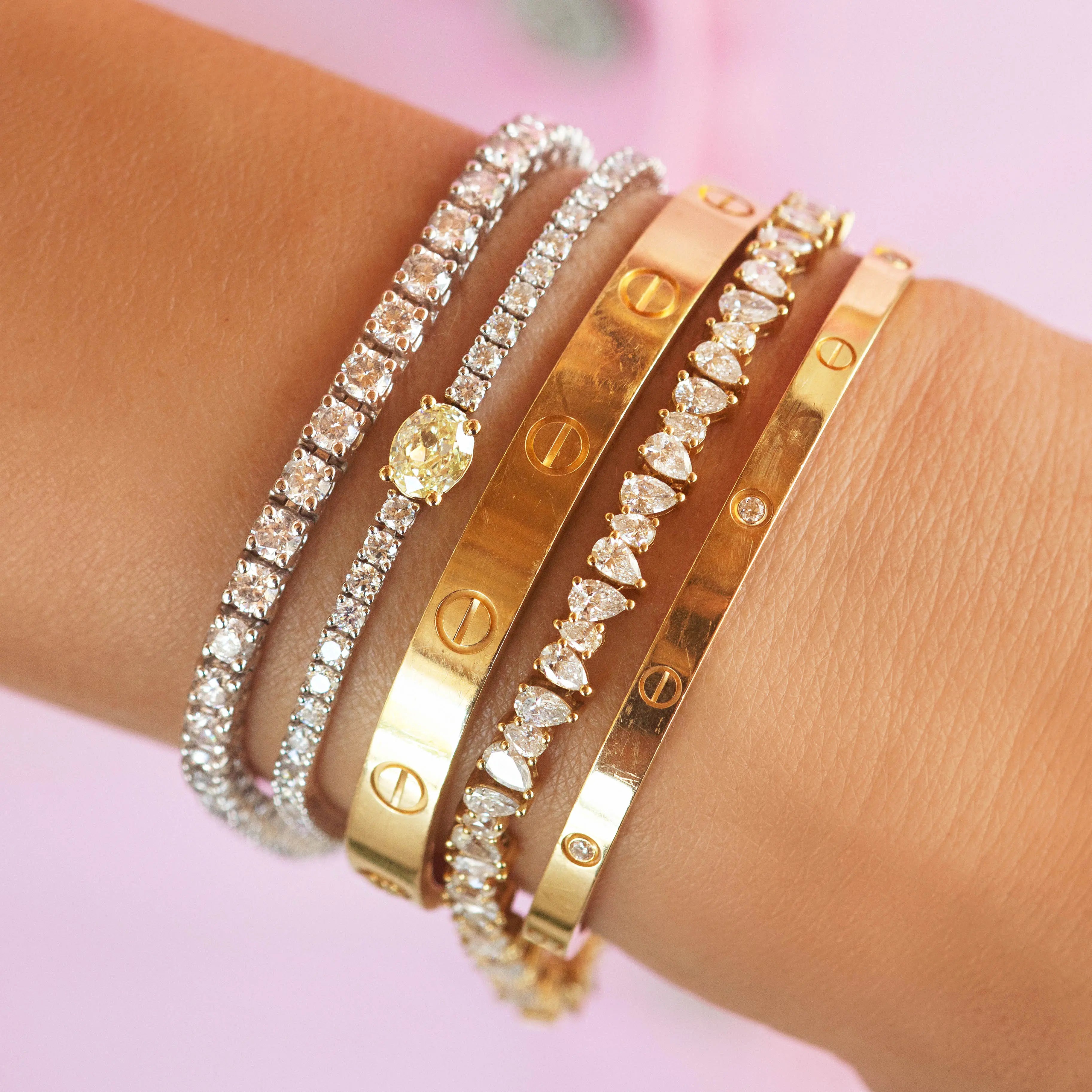 Timeless diamond tennis bracelet in yellow or rose gold JJ Jewelry