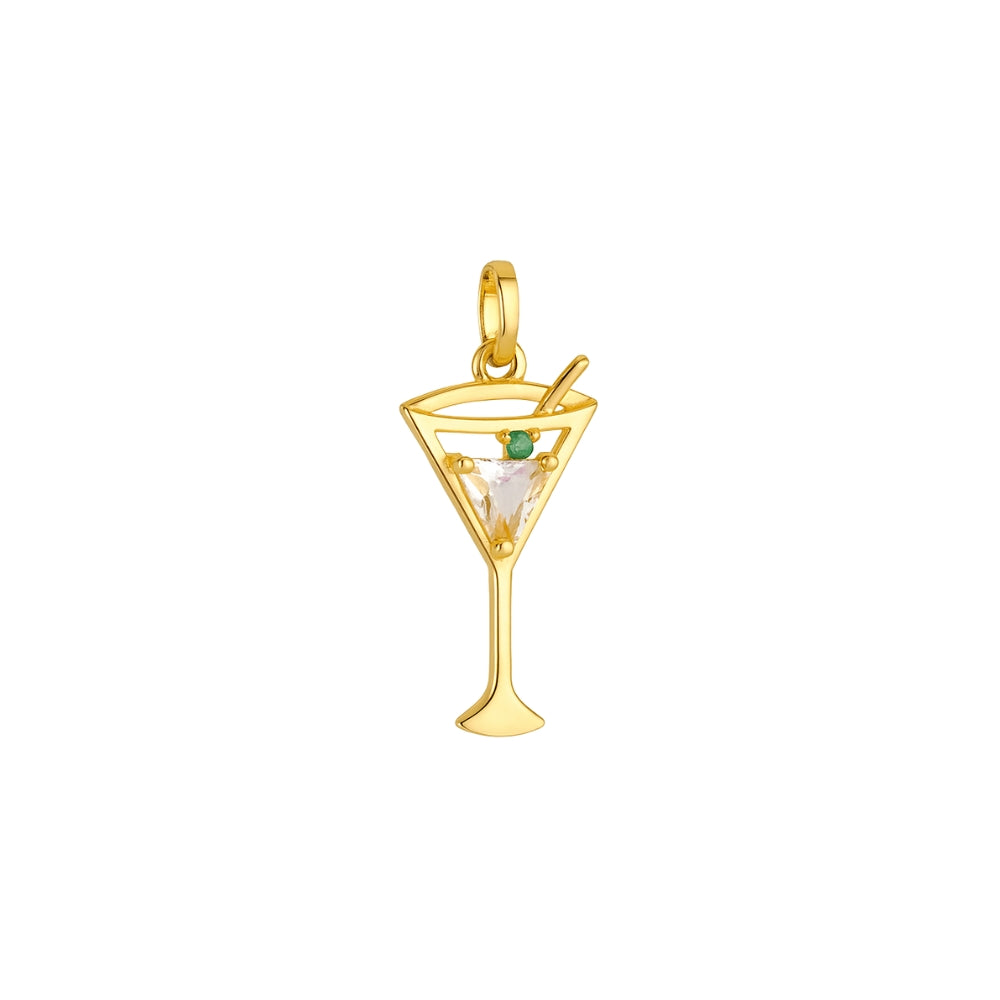 Dry Martini Pendant in 18K Yellow Gold with White Quartz and Diamonds
