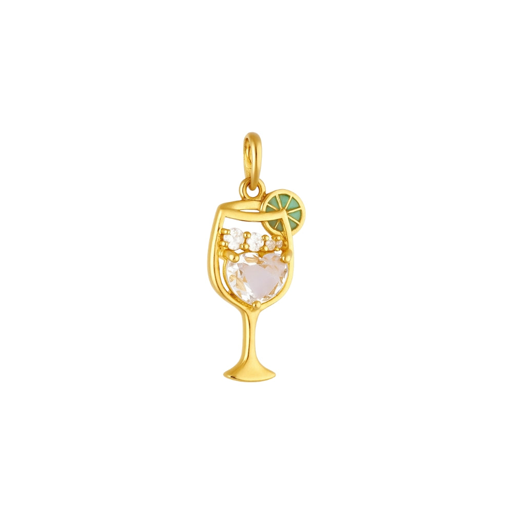 Gin Tonic Pendant in 18K Yellow Gold with White Quartz and Diamonds