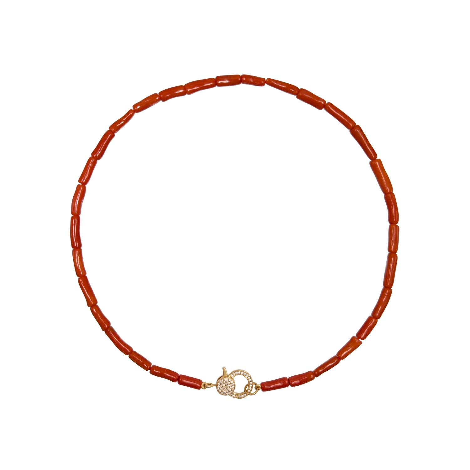 Coral Tube and Diamond Necklace in 14K Yellow Gold
