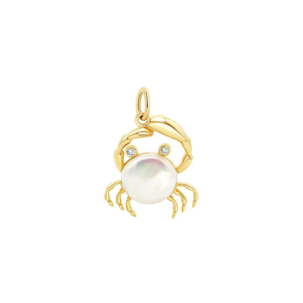 Crab Pendant with Mother-of-Pearl and Diamonds in 14K Yellow Gold | JJ Jewelry
