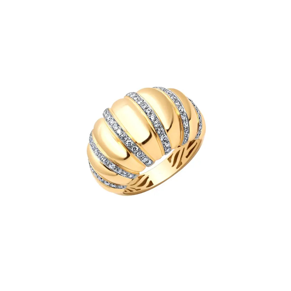 Croissant diamond dome ring in 18K yellow gold by JJ Jewelry