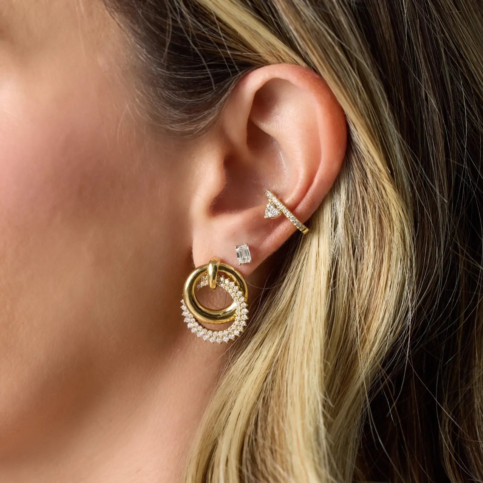 Crossover Circle Diamond Earrings in Yellow Gold Princess Jewelry Shop