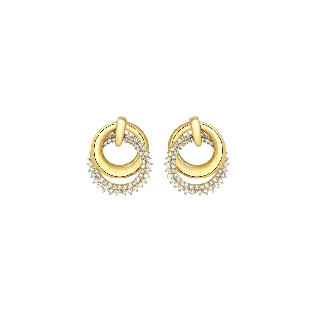 Crossover Circle Diamond Earrings in Yellow Gold Princess Jewelry Shop