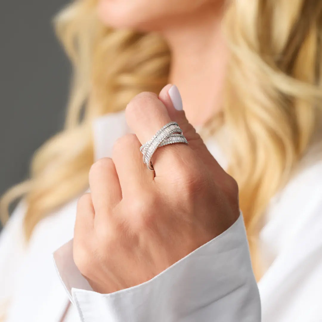Crossover Diamond Ring in White Gold Princess Jewelry Shop