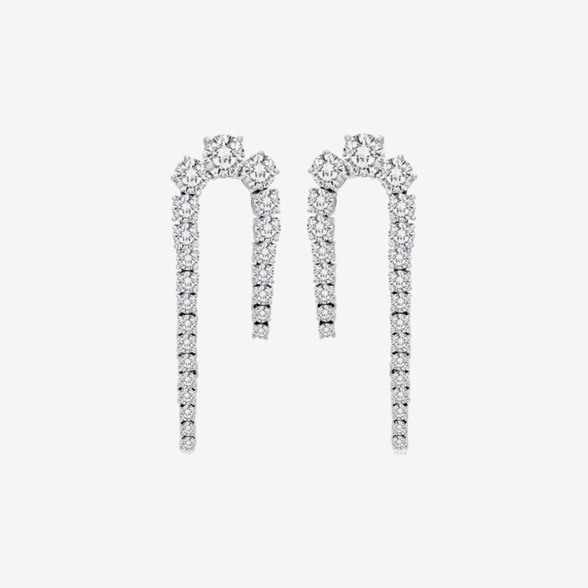Diamond Cascade Earrings in 18K White Gold, gray background | JJ Jewelry Miami