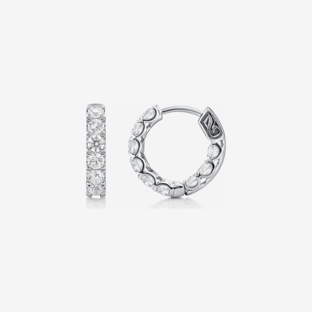 Diamond In and Out Hoop Earrings in 14K White Gold, gray background | JJ Jewelry Miami