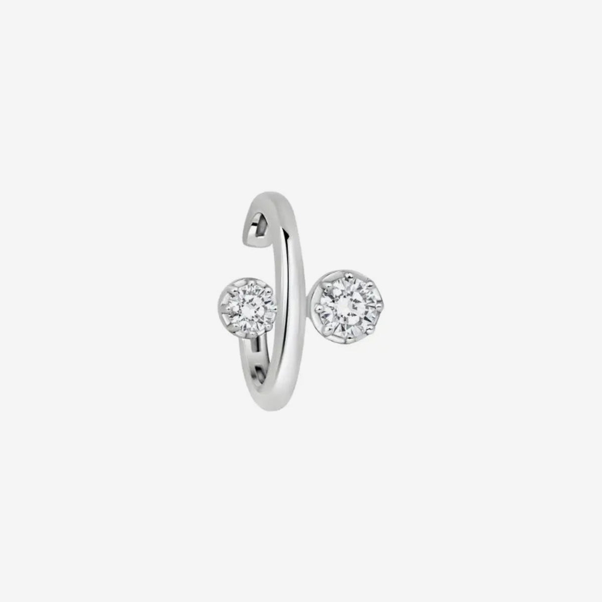 Double Diamond Ear Cuff in 18K White Gold, gray background | JJ Jewelry Miami