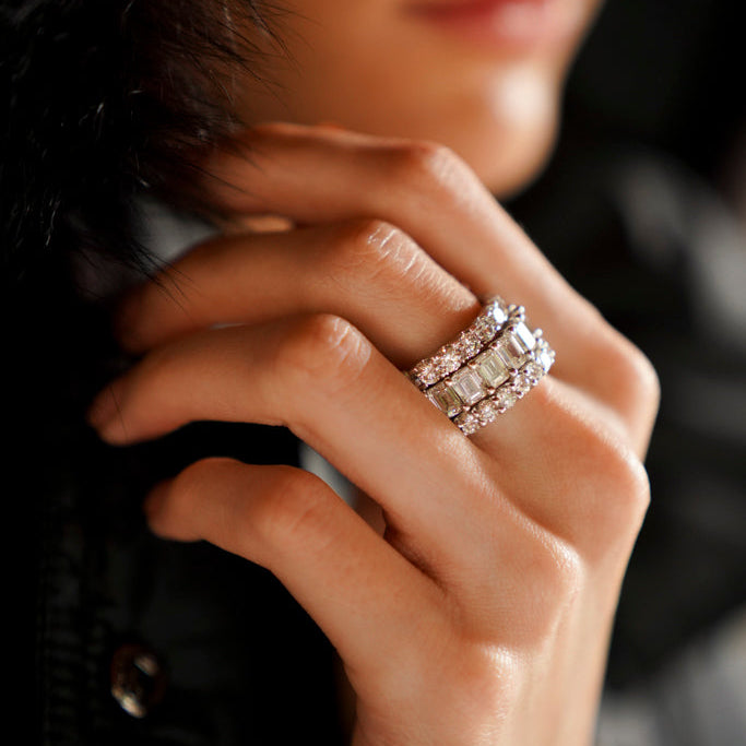 Emerald Cut Diamond Eternity Ring in 18K White Gold