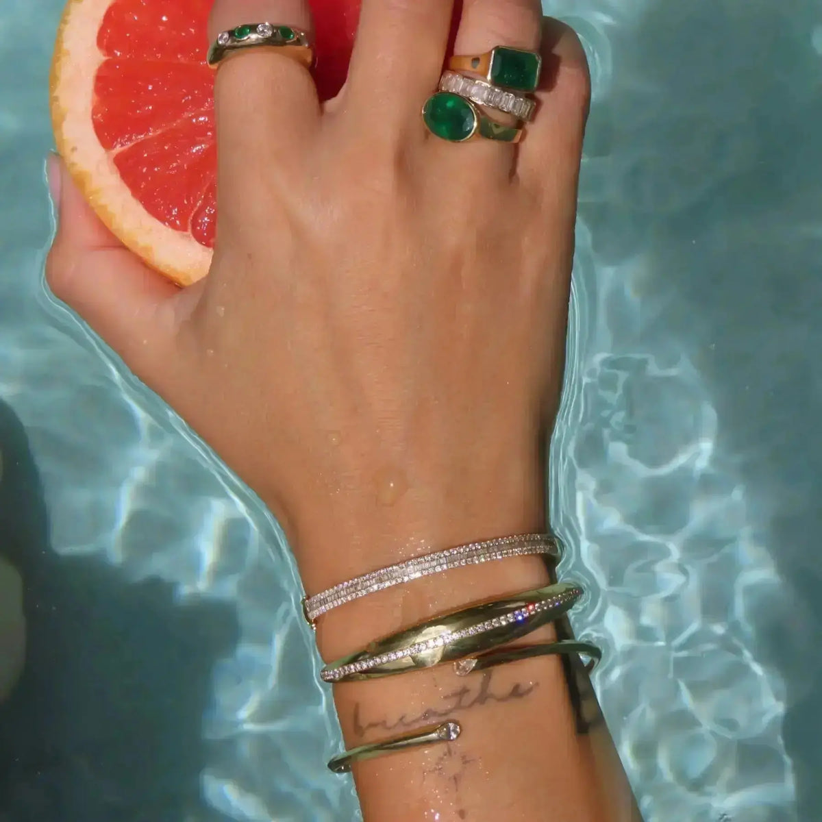 Emerald Cut Diamond Eternity Ring in 18K Yellow Gold, view 5 | JJ Jewelry Miami