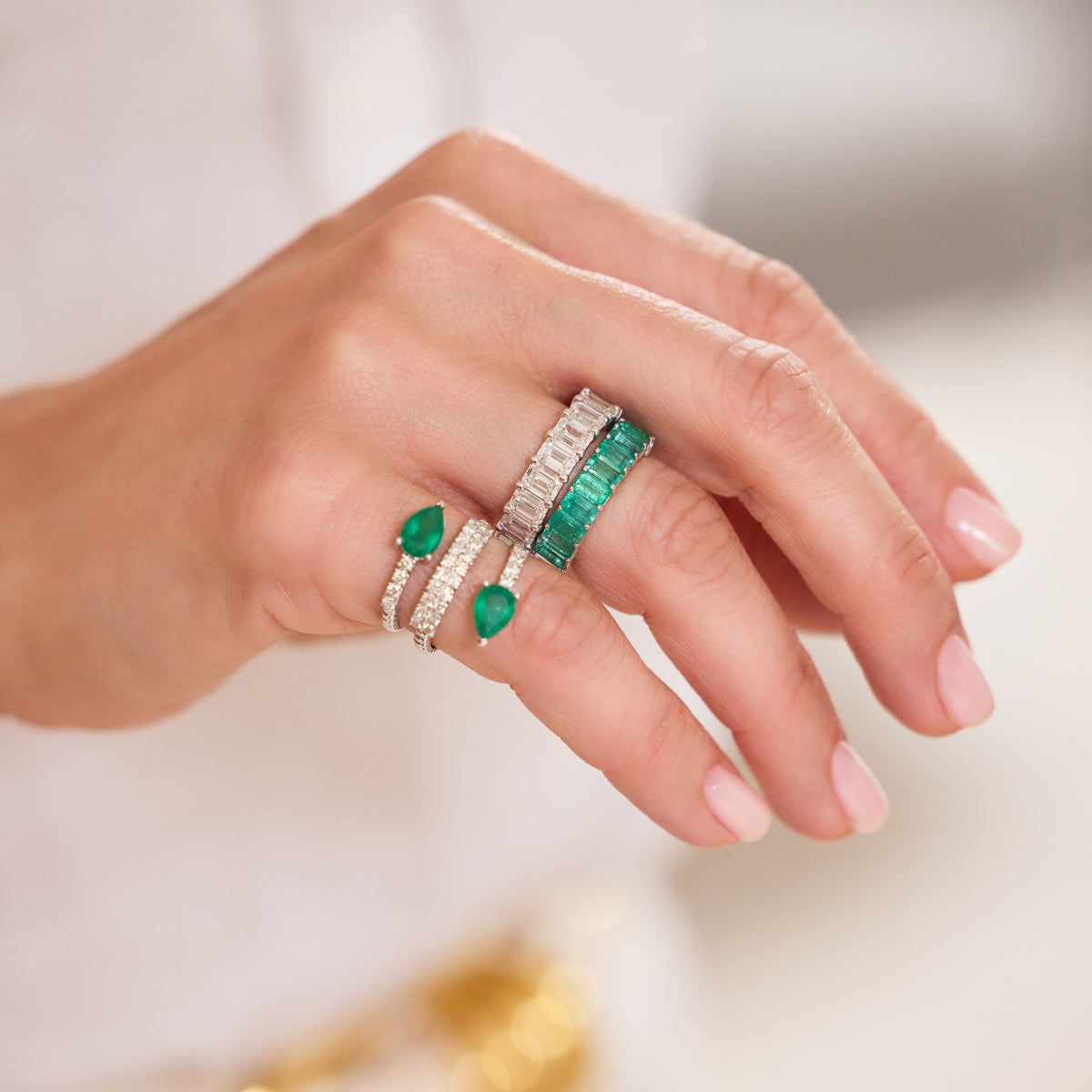 Emerald-Cut Diamond Full Eternity Band in 18K White Gold, side view | JJ Jewelry Miami