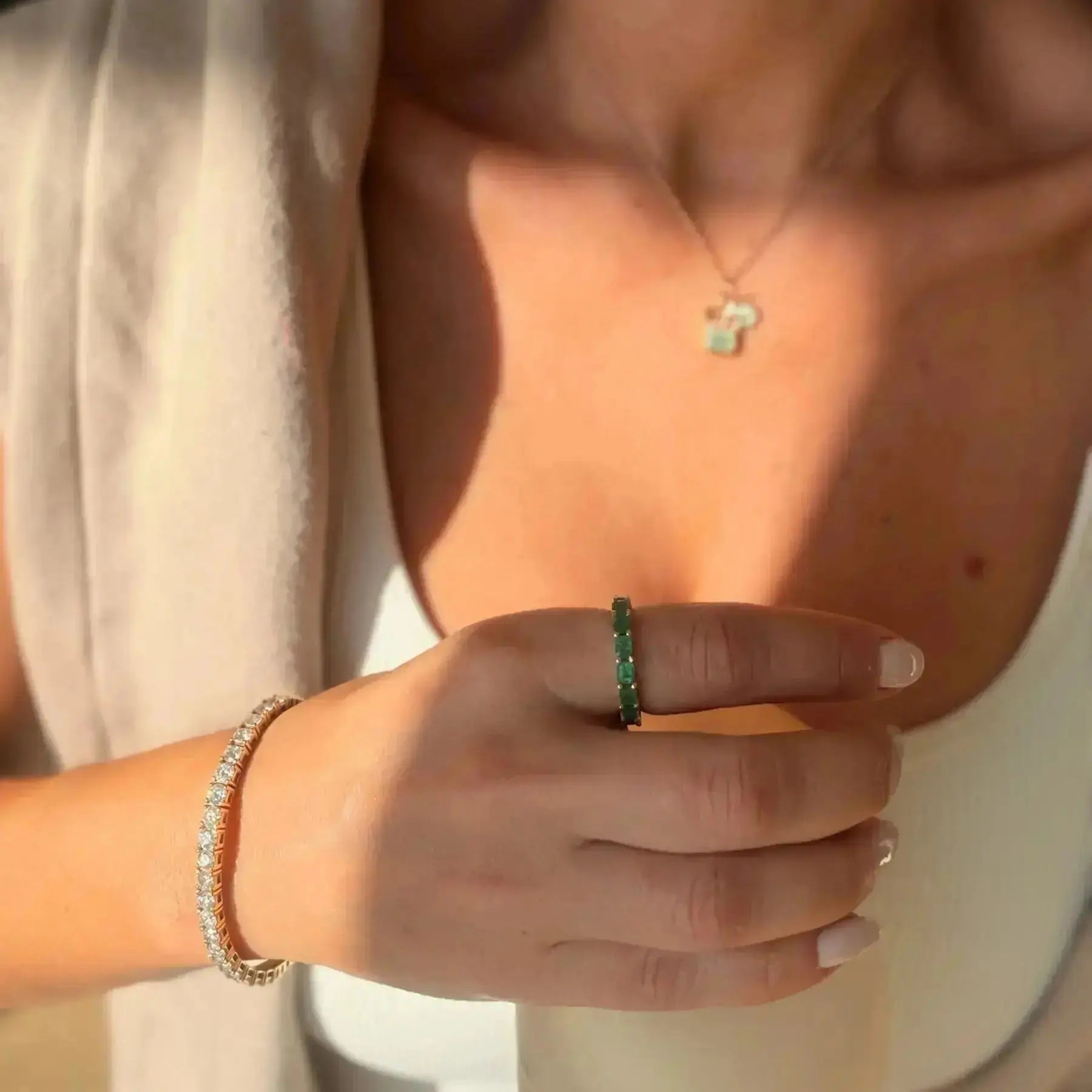 Emerald-Cut Emerald Eternity Band Princess Jewelry Shop