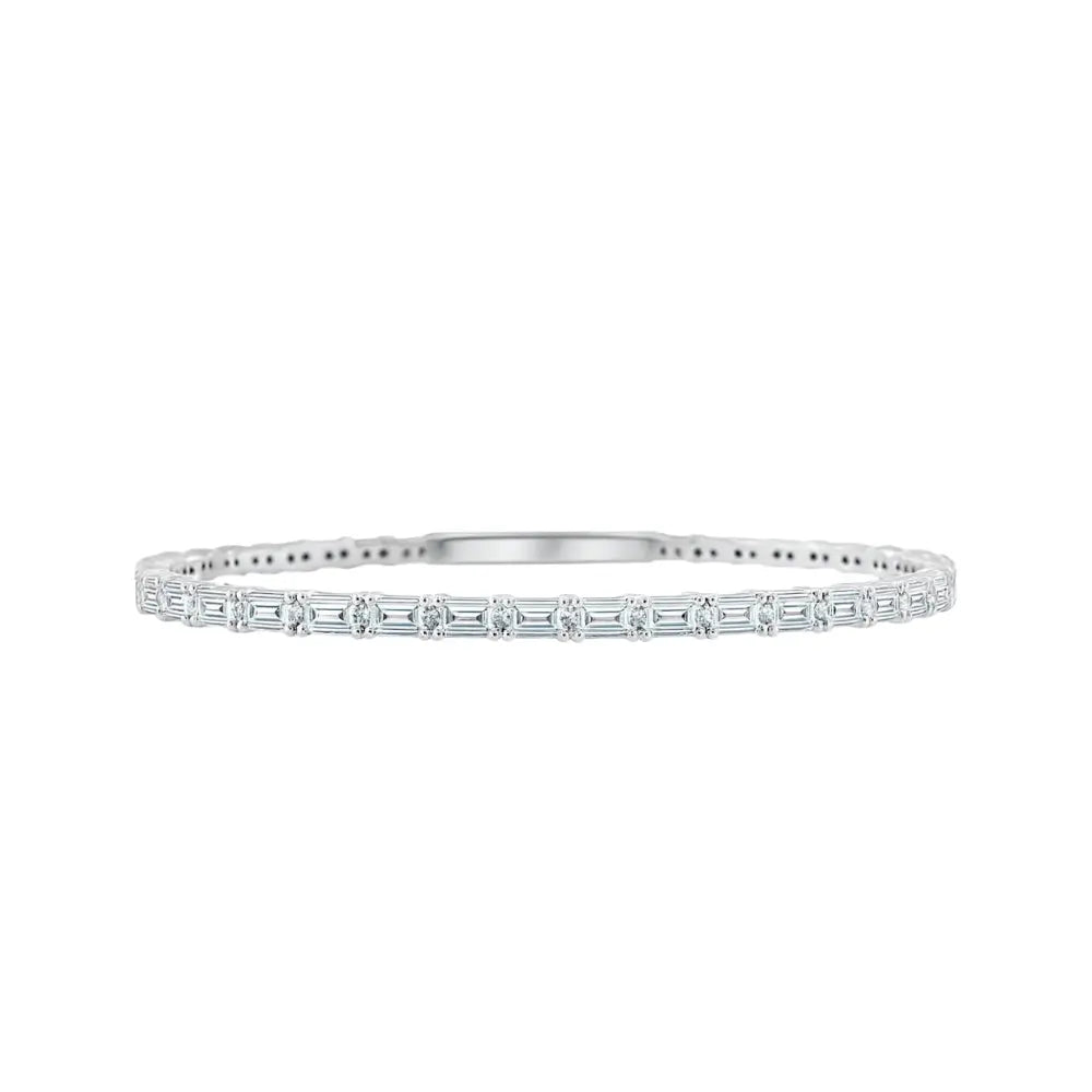 Emerald-cut diamond bangle bracelet in 18K white gold by JJ Jewelry
