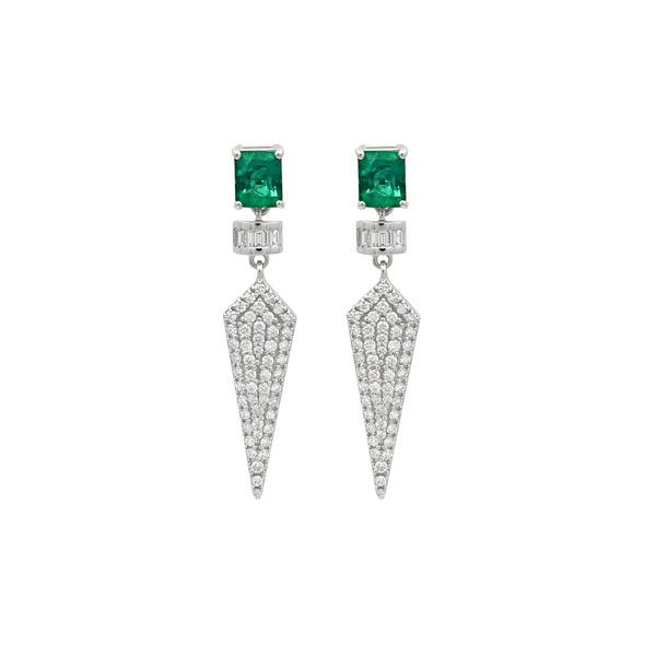 Emerald & Diamond Dancing Drop Earrings in 14K White Gold | JJ Jewelry Miami