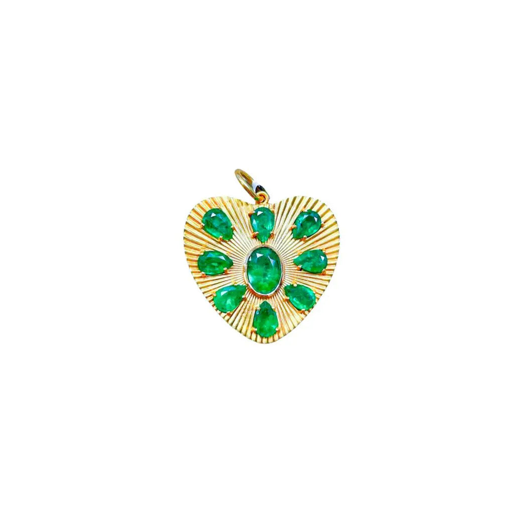 Emerald Heart Pendant in 14K Yellow Gold | JJ Jewelry Miami