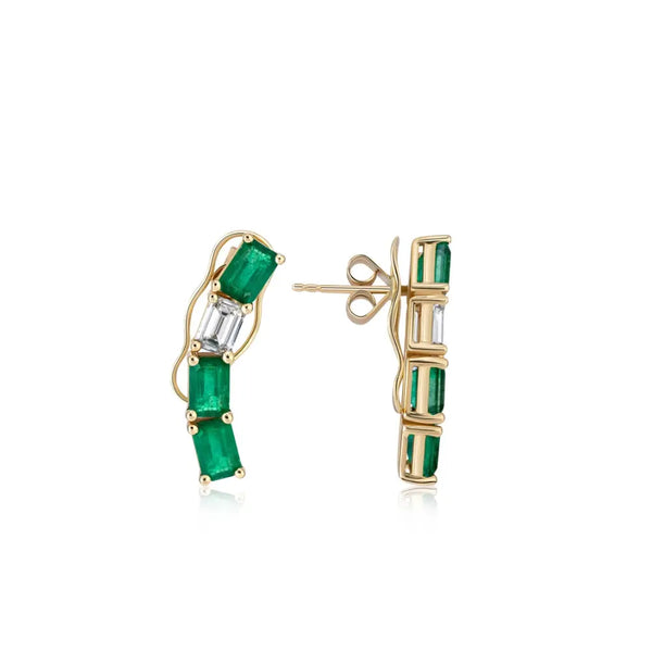 Emerald and Diamond Baguette Ear Crawlers | JJ Jewelry Miami
