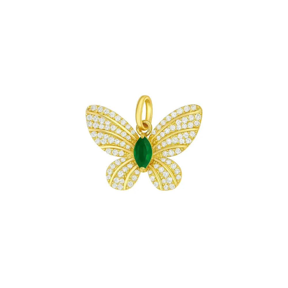 Emerald & Diamond Butterfly Pendant in 14K Gold | JJ Jewelry Miami