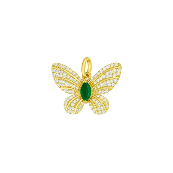 Emerald and Diamond Butterfly Pendant in 14K Yellow Gold | JJ Jewelry