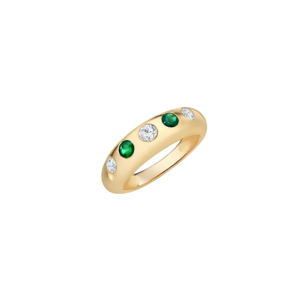 Emerald and Diamond Dome Ring in 14K Yellow Gold by JJ Jewelry