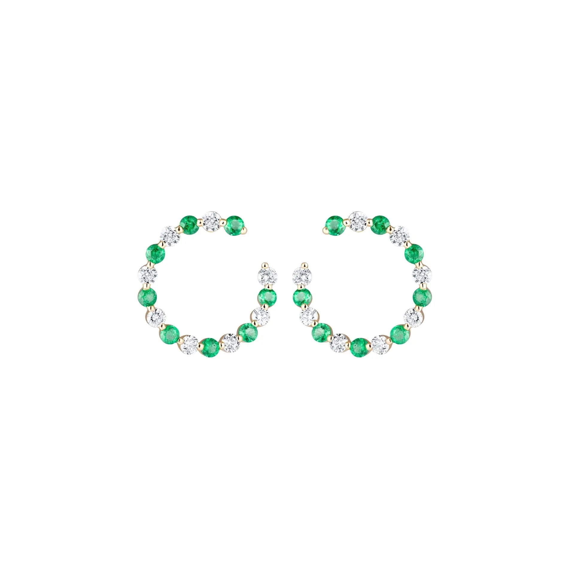 Emerald and diamond garland hoop earrings in 14K yellow gold by JJ Jewelry