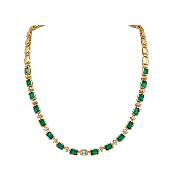 Emerald and Diamond Lariat Necklace in 18K Yellow Gold