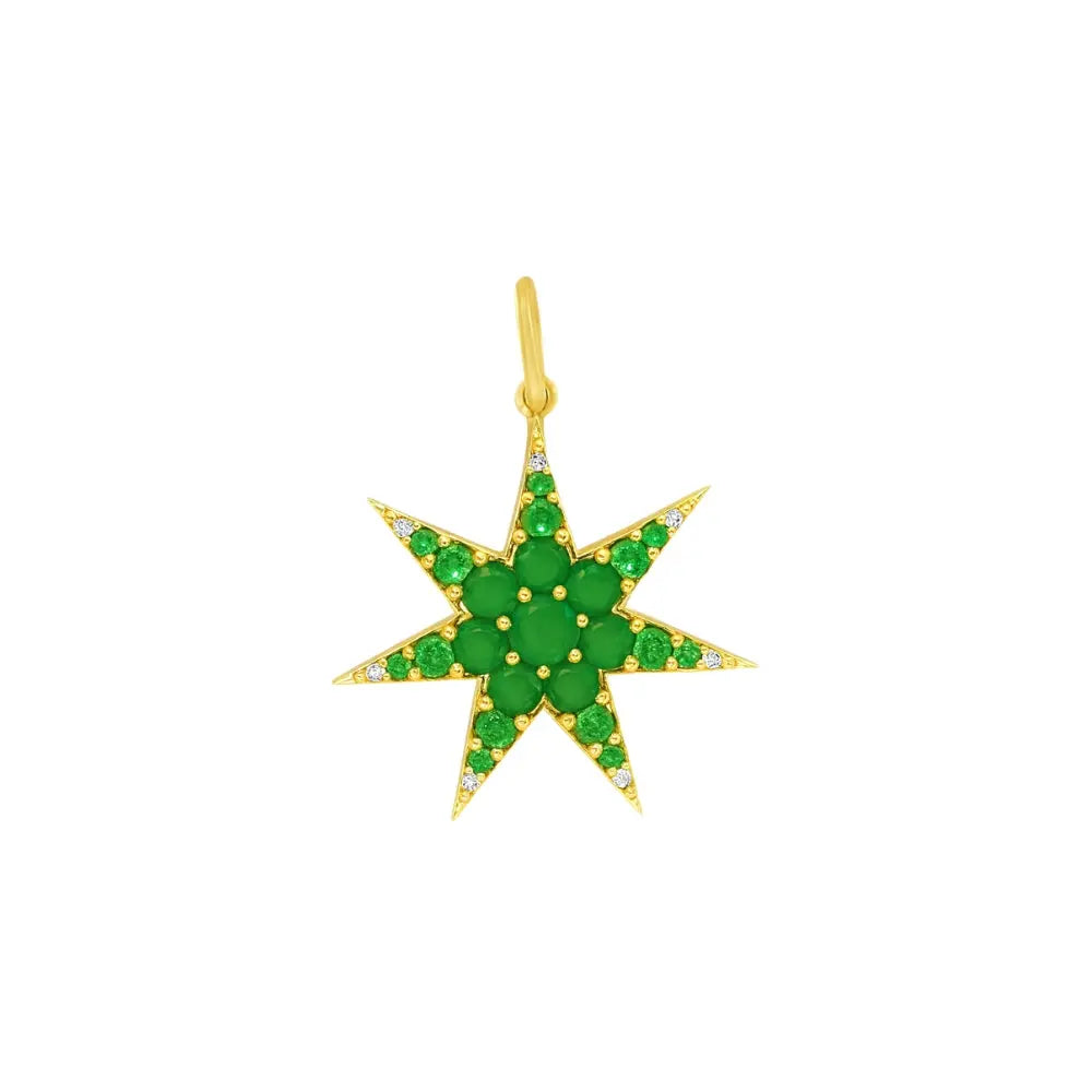 Emerald & Diamond Star Pendant in 14K Yellow Gold | JJ Jewelry Miami