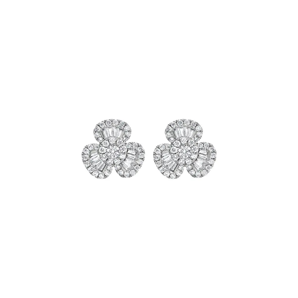 FLOWER BT PAVE DIA EAR D0.98CT 18KW Princess Jewelry Shop