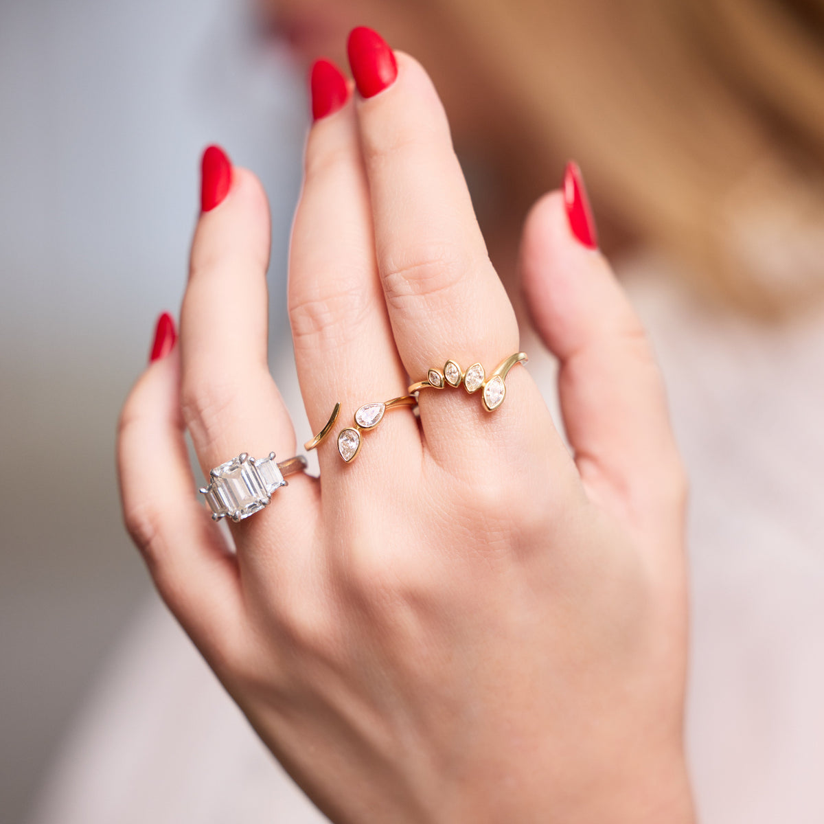 Four Marquise Diamond Open Band Ring, lifestyle view 1 | JJ Jewelry