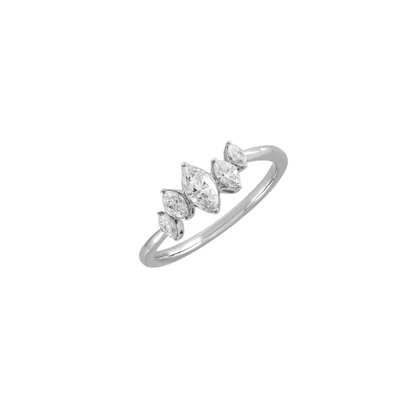 Four Pear Diamond Curved Pinky Ring in 18K Gold | JJ Jewelry Miami
