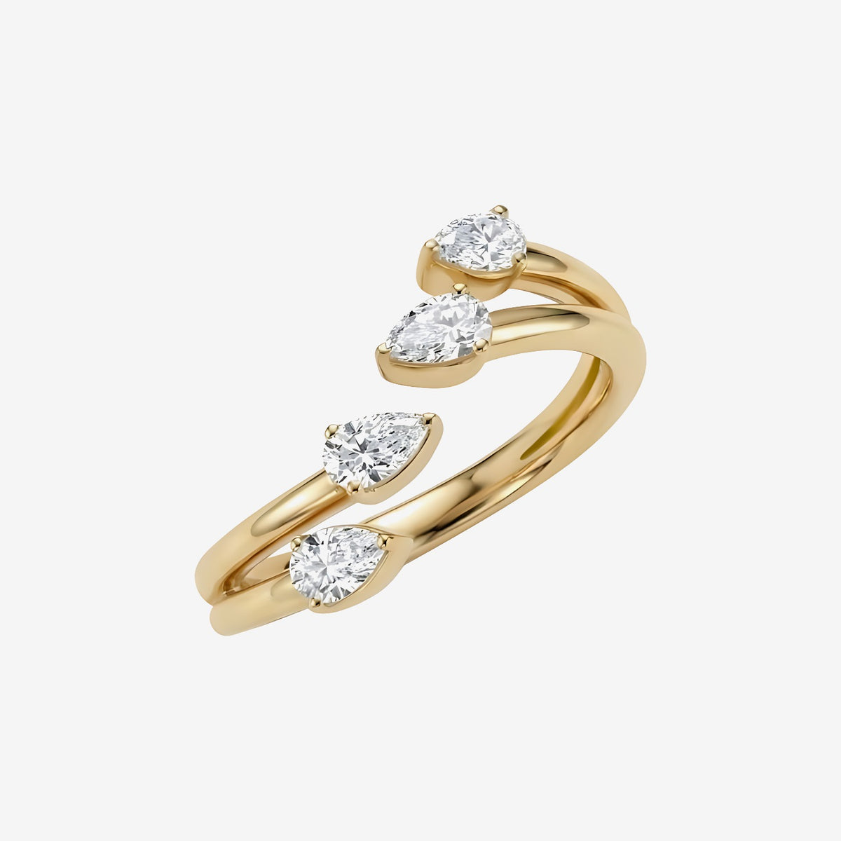 Four Pear Diamond Open Ring in 18K Yellow Gold | JJ Jewelry