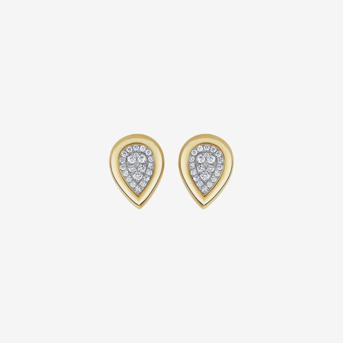 Framed Diamond Stud Earrings in 18K Yellow Gold, view 2, gray background | JJ Jewelry Miami