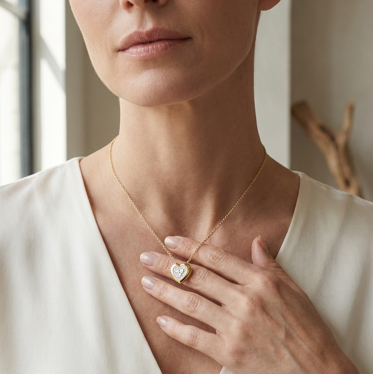 Framed Pavé Diamond Pendant Necklace in 18K Yellow Gold