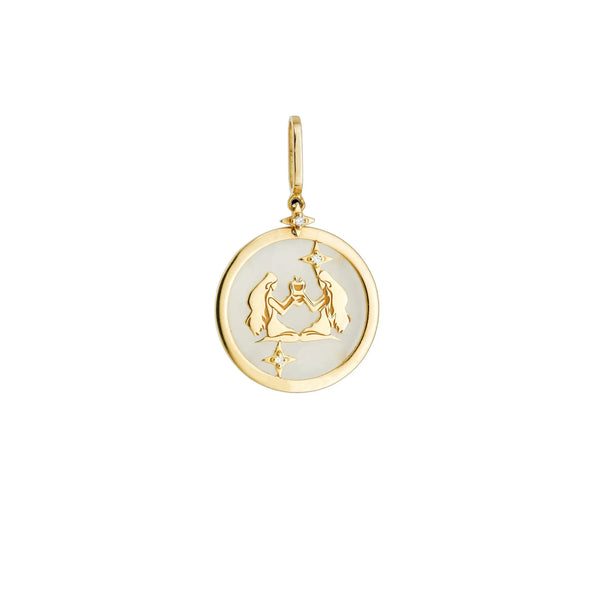 Gemini Zodiac White Quartz and Diamond Pendant | JJ Jewelry