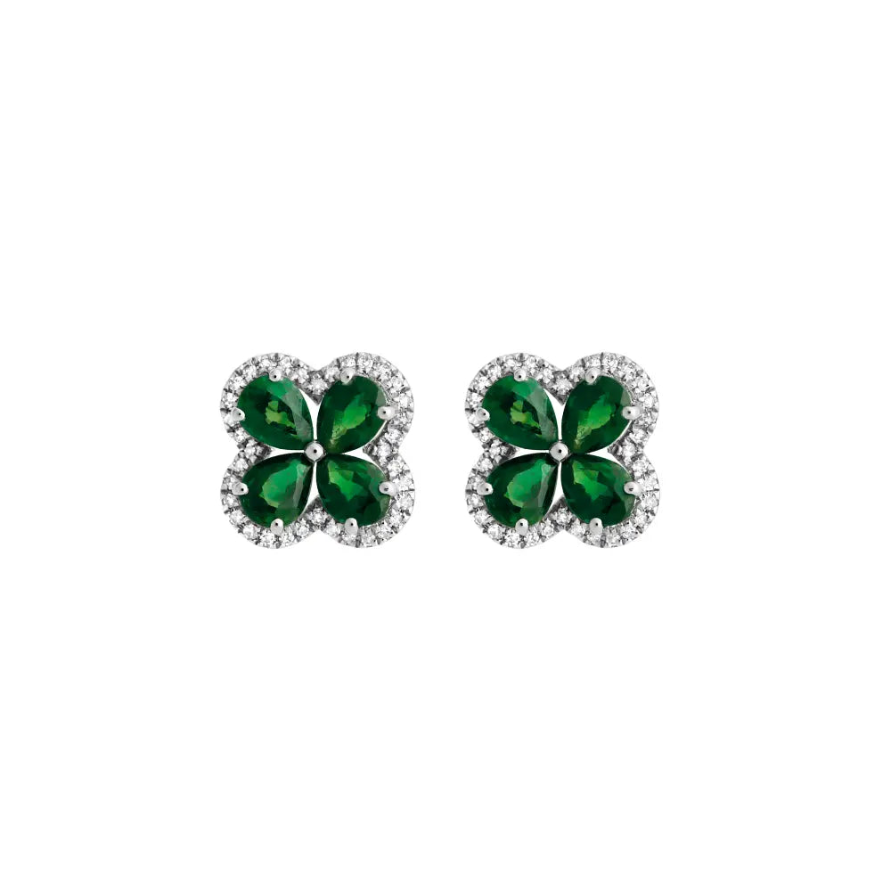 18K gold ruby emerald or sapphire flower stud earrings fine jewelry