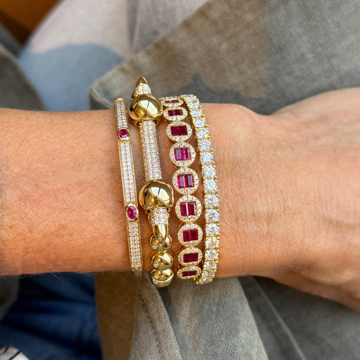 Gemstone and Diamond Pavé Bangle Bracelet, view 7 | JJ Jewelry Miami