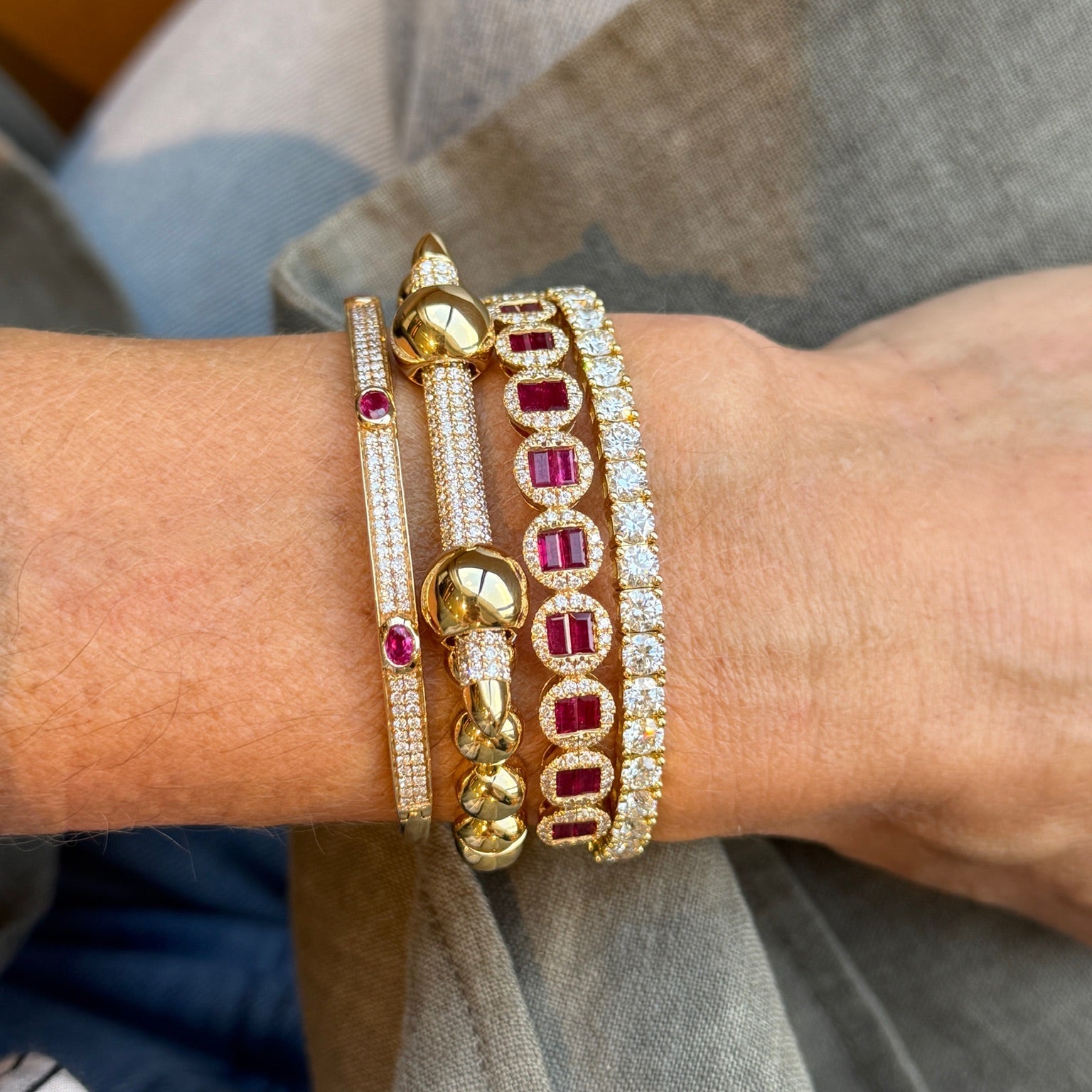 Gemstone and Diamond Pavé Bangle Bracelet
