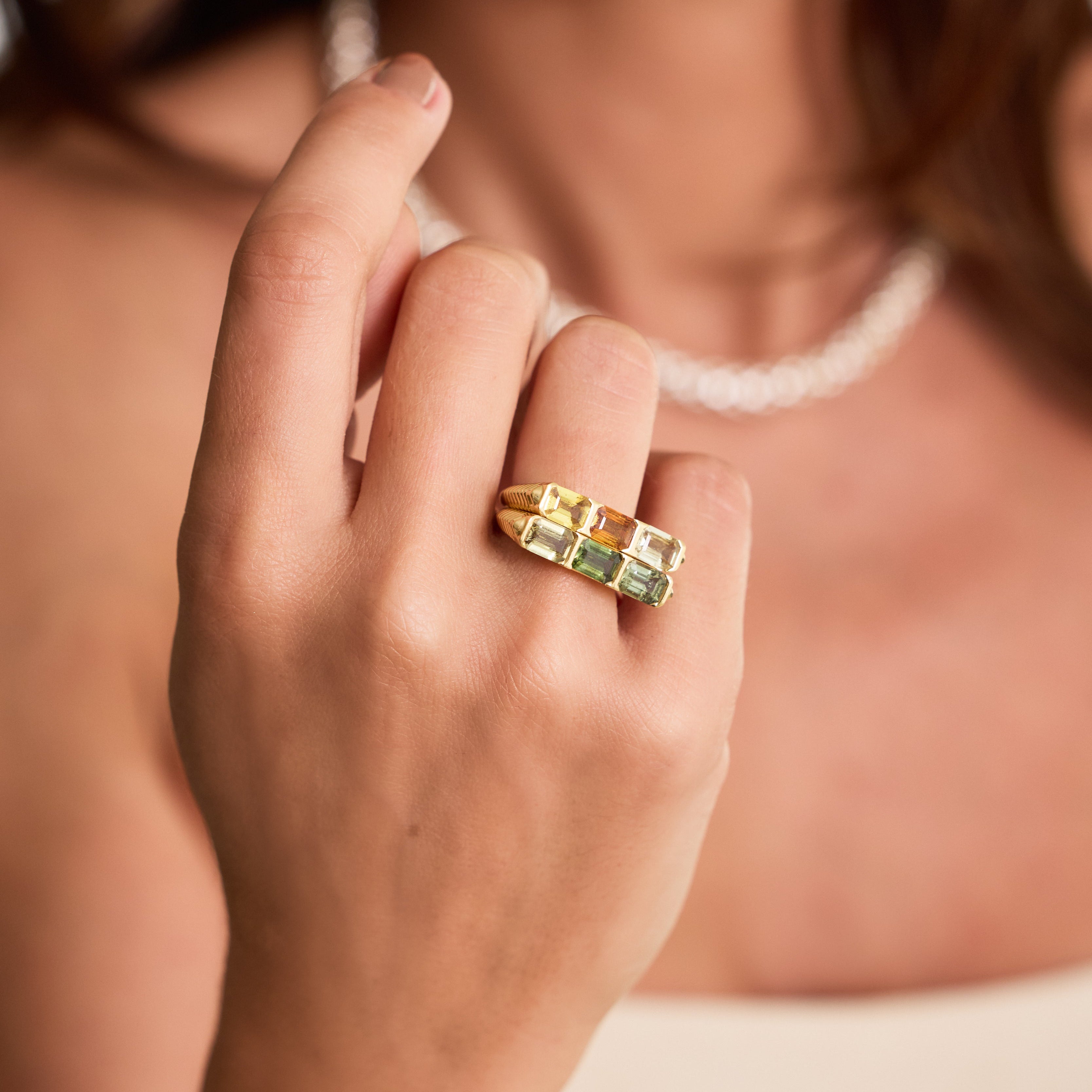 Yellow Sapphire Triple-Row Ring in 18K Yellow Gold